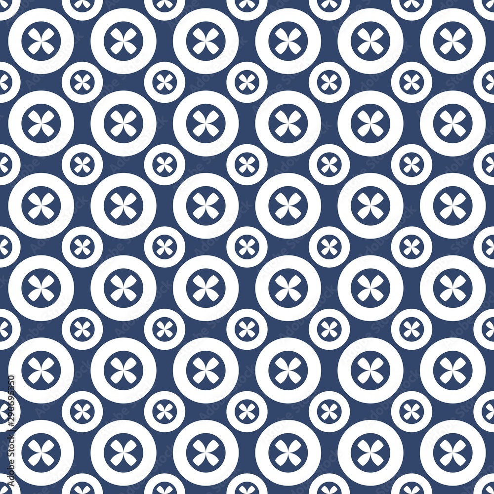 Blue and white art deco vector seamless pattern. Geometric shape multicolored elements on monochromatic background. Blue and white art deco vector seamless pattern. Geometric shape multicolored elements on monochromatic background.
