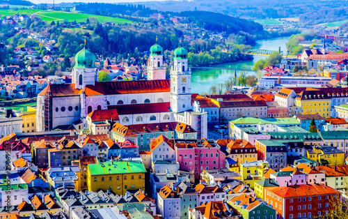 Panorama of Passau with Dom Bavaria Germany