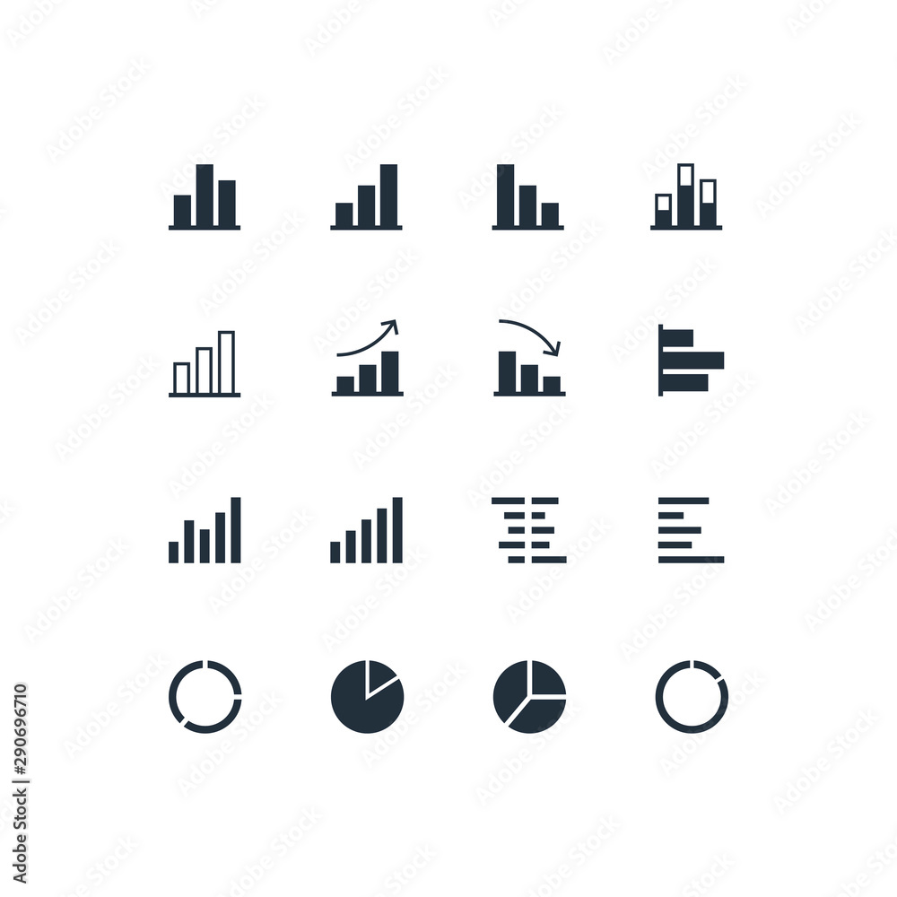 Vector flat chart diagram icon set illustration. Black column, bar and ...
