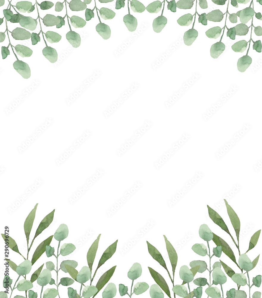 Frame of green leaves on a white background. For invitations, greetings, weddings Frame of green leaves on a white background. For invitations, greetings, weddings