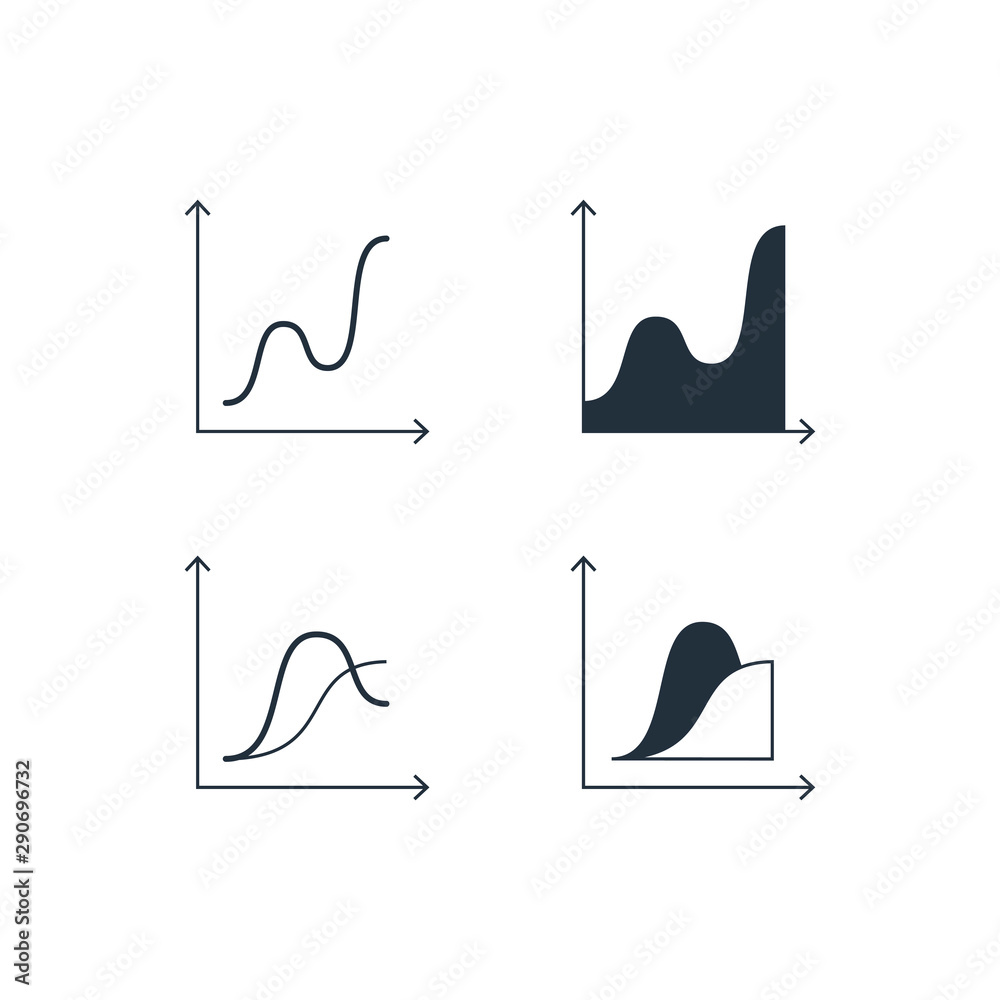 Vector flat chart area graph simple illustration set. Black curve line ...