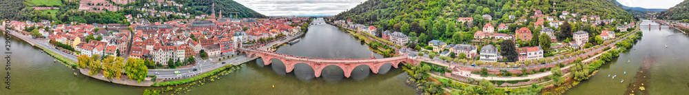 Heidelberg skyline aerial view from drone, Chain Bridge and city skyline