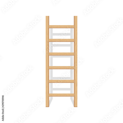 Wooden step ladder stand near white wall. Vector illustration