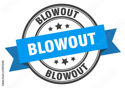 blowout label. blowout blue band sign. blowout