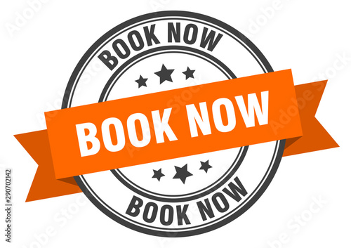 book now label. book now orange band sign. book now