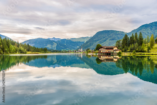 View at the Pillersee lake with St.Ulrich village in the late - Austria photo