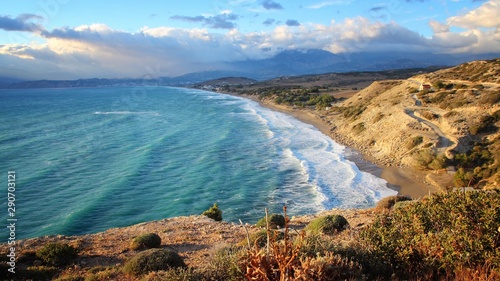 Crete beach landscape. Kommos Beach, Greece.