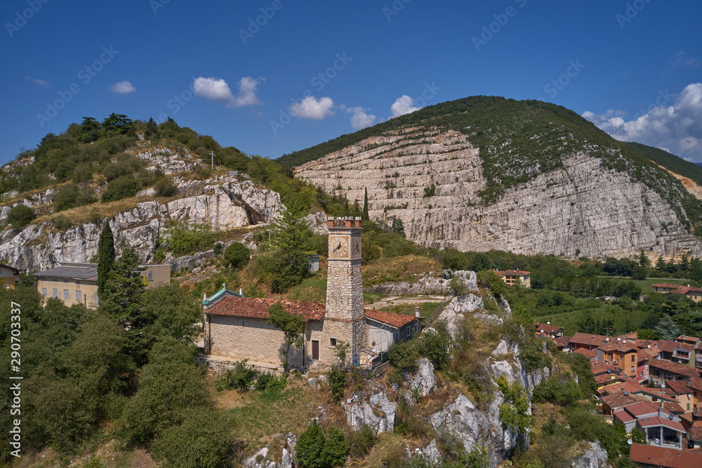 Air view of a marble quarry. Panoramic view of the extraction of marble in the quarry. Technique in the marble quarry of Brescia, Italy. Open pit mine. Air view of a marble quarry. Panoramic view of the extraction of marble in the quarry. Technique in the marble quarry of Brescia, Italy. Open pit mine.