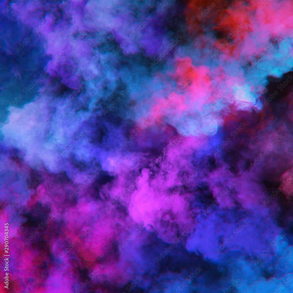 Abstract clouds of color smoke colorful texture background. Colored fluid powder explosion, dust, vape smoke liquid abstract clouds design for poster, banner, web, landing page, cover. 3D illustration