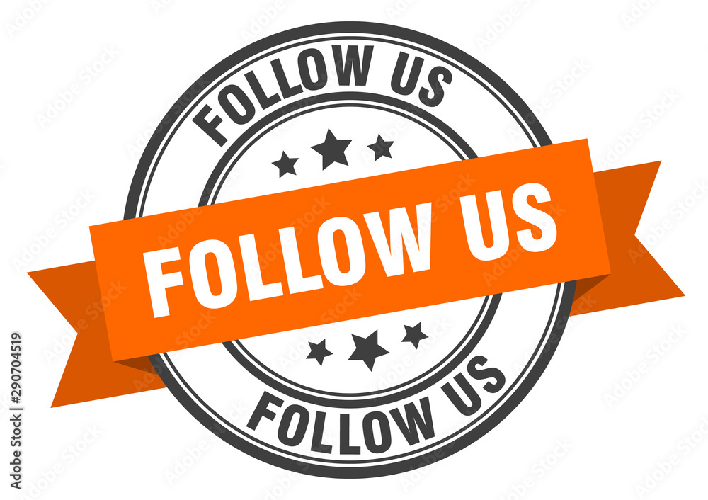 follow us label. follow us orange band sign. follow us follow us label. follow us orange band sign. follow us