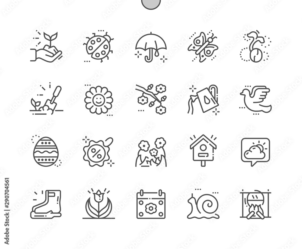 Obraz premium Spring Well-crafted Pixel Perfect Vector Thin Line Icons 30 2x Grid for Web Graphics and Apps. Simple Minimal Pictogram