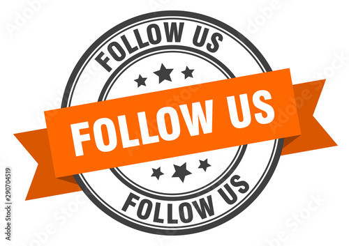 follow us label. follow us orange band sign. follow us