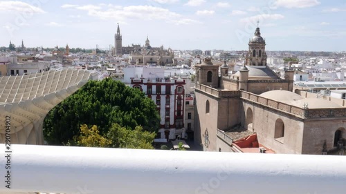 Reveal of Seville, Spain cityscape including the iconic Cathedral on a sunny summer day photo