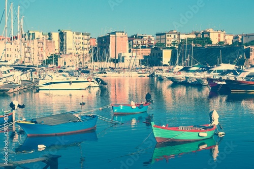 Canvas Print Bisceglie town. Filtered retro color style.