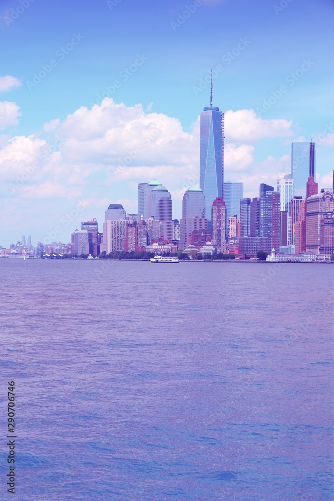 Manhattan skyline. Retro color filter.