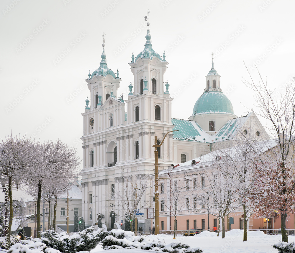 Cathedral of St. Francis Xavier at Soviet square in Grodno. Belarus