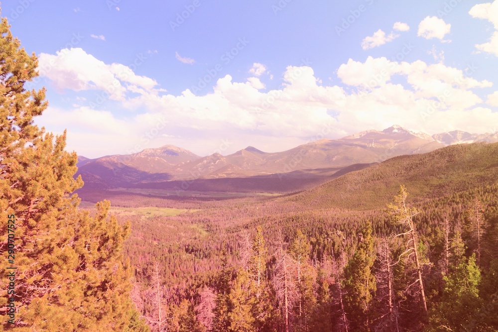 Rocky Mountains, Colorado. Retro filtered colors style.
