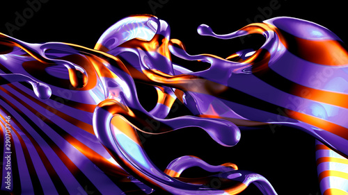 Beautiful elegant metal splash on a black background. 3d illustration, 3d rendering.