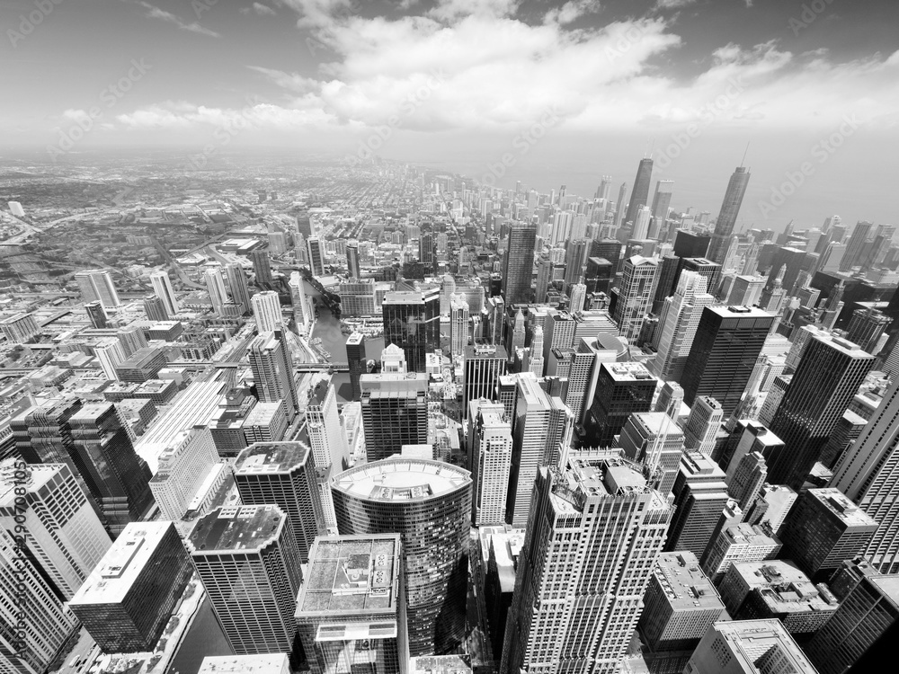 Chicago skyline. Black and white vintage tone.