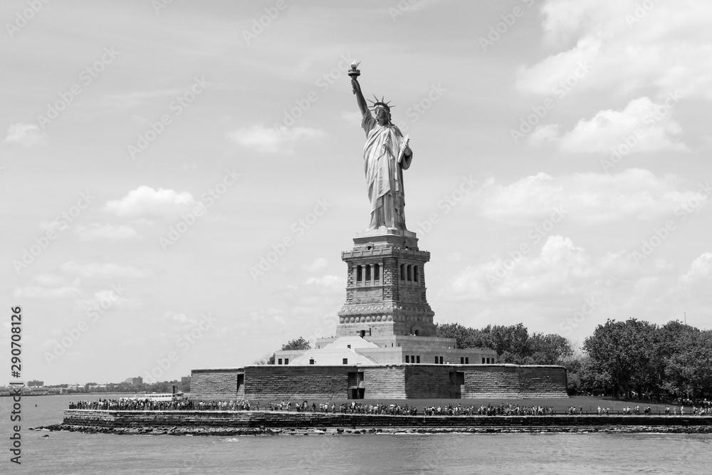 America - Statue of Liberty. Black and white retro style.