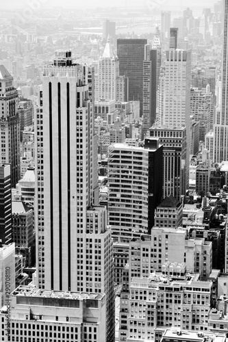 New York aerial view. Black and white retro style.