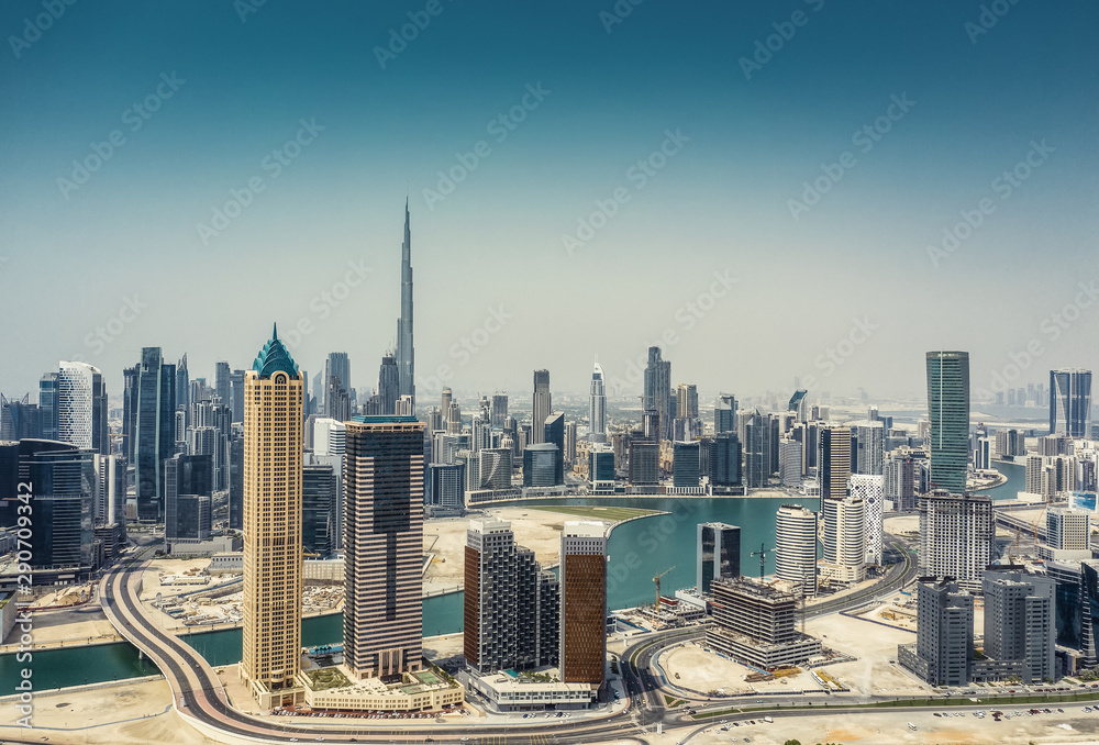 Obraz premium Aerial view on skyscrapers of Dubai, UAE, on a summer day