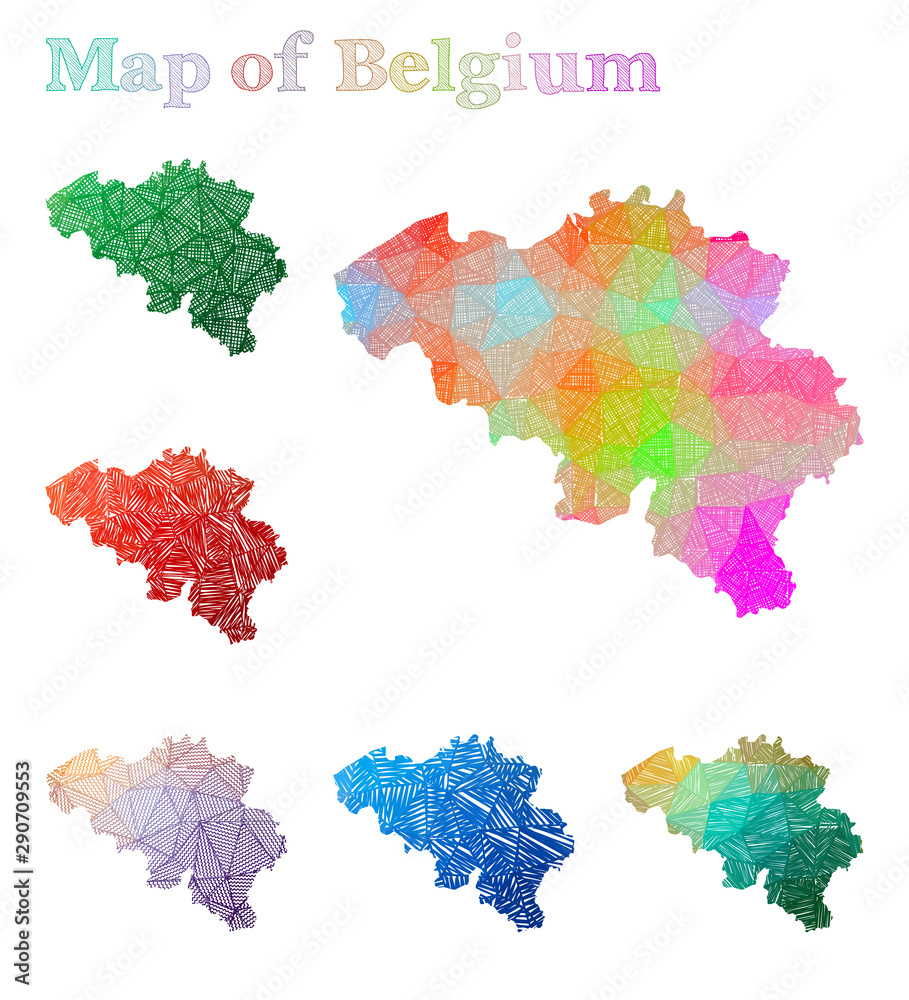 Hand-drawn map of Belgium. Colorful country shape. Sketchy Belgium maps collection. Vector illustration. Hand-drawn map of Belgium. Colorful country shape. Sketchy Belgium maps collection. Vector illustration.