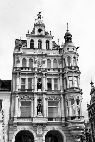 Ceske Budejovice old town. Black and white retro style. © Tupungato