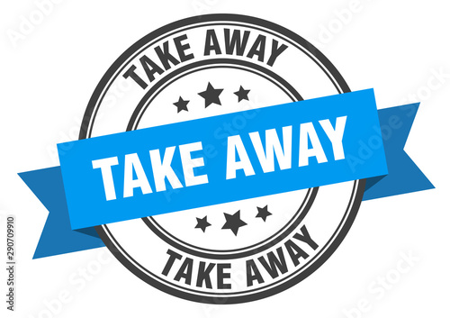 take away label. take away blue band sign. take away