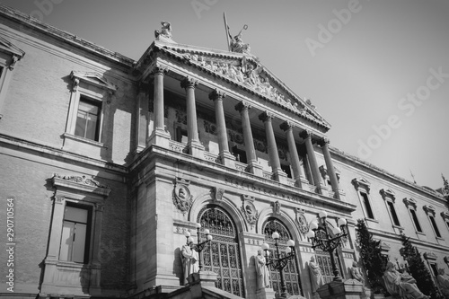 Madrid National Library. Black and white retro style.