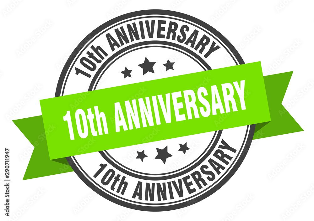 Obraz premium 10th anniversary label. 10th anniversary green band sign. 10th anniversary