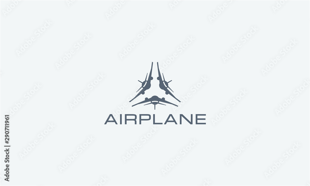 Three airplane logo template with triangle shape modern icon in flat design monogram illustration Three airplane logo template with triangle shape modern icon in flat design monogram illustration