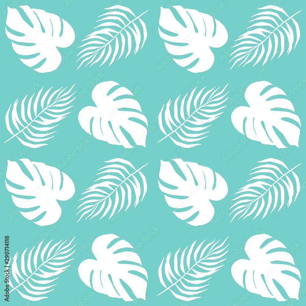 Seamless pattern with leaves of palm tree and monstera. Seamless pattern with leaves of palm tree and monstera.