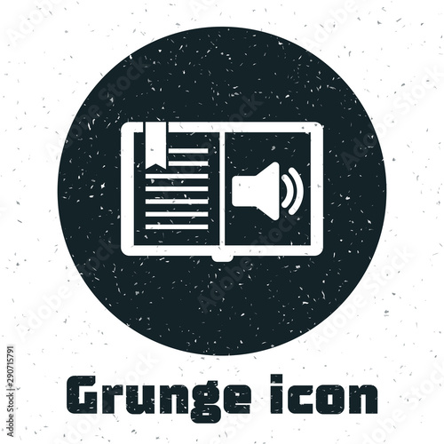 Grunge Audio book icon isolated on white background. Audio guide sign. Online learning concept. Vector Illustration