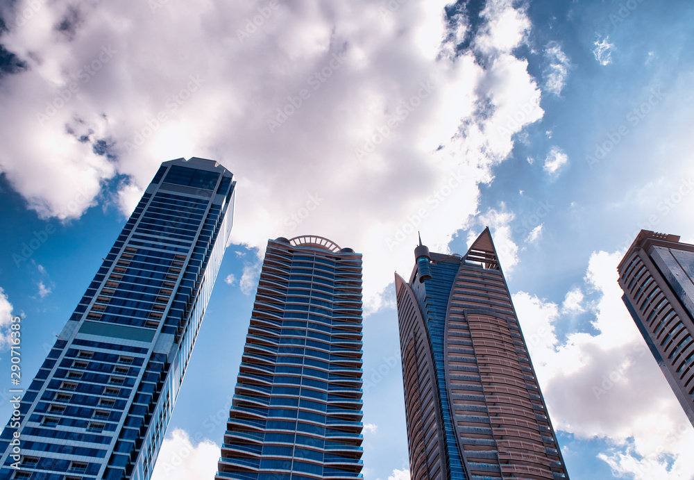 Majestic modern buildings of Dubai Marina. United Arab Emirates, UAE Majestic modern buildings of Dubai Marina. United Arab Emirates, UAE