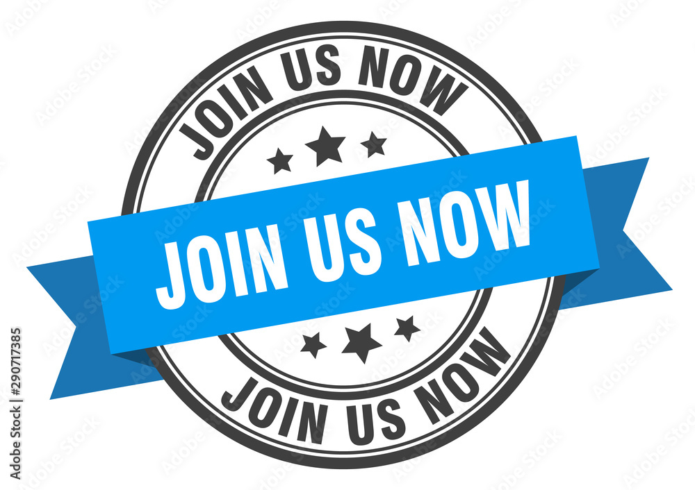 Obraz premium join us now label. join us now blue band sign. join us now