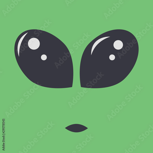 Portrait of an extraterrestrial green alien with huge black eyes. The square is filled with the face of humanoid. Close view vector illustration
