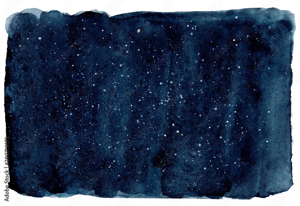 Watercolor dark navy background. Dark blue sky with stars. Hand drawn ...