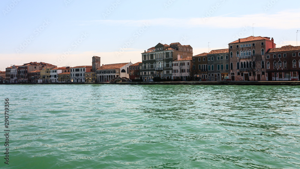 Beautiful view to Venice street from the sea. Italy, Europe