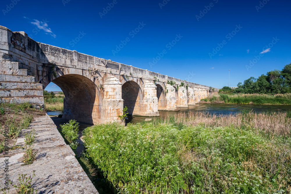 Histórico Puente Largo sobre el rio Jarma en Aranjuez. España. Europa.