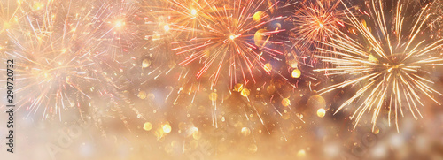 Billede på lærred abstract gold and silver glitter background with fireworks