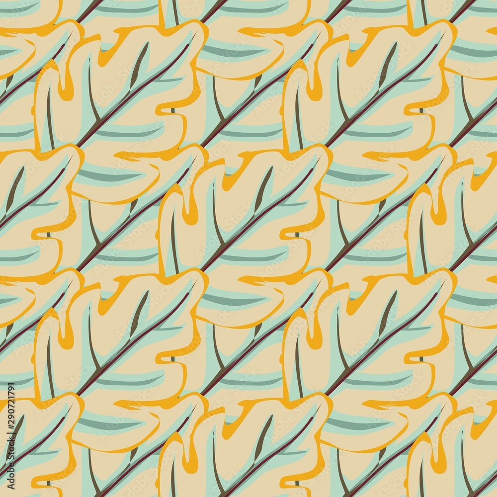 Foliage seamless pattern. Ocher and soft blue on a beige background. Foliage seamless pattern. Ocher and soft blue on a beige background.
