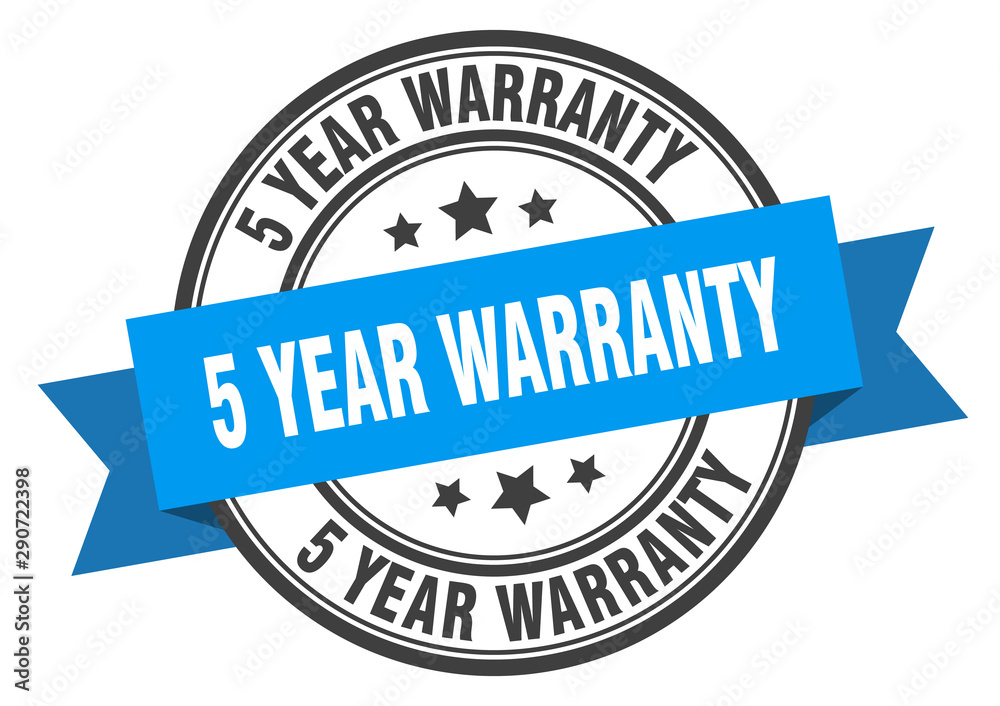 5 year warranty label. 5 year warranty blue band sign. 5 year warranty