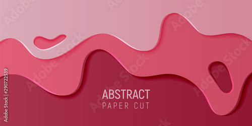Crimson abstract paper art slime background. Banner with slime abstract background with pink and wine-colored paper cut waves. Vector illustration.
