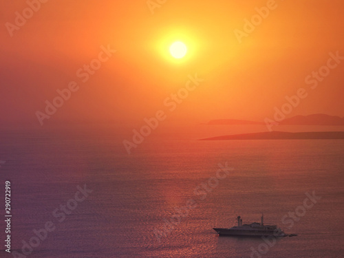 Zoom photo of sunrise over the Aegean blue sea with beautiful colours © aerial-drone