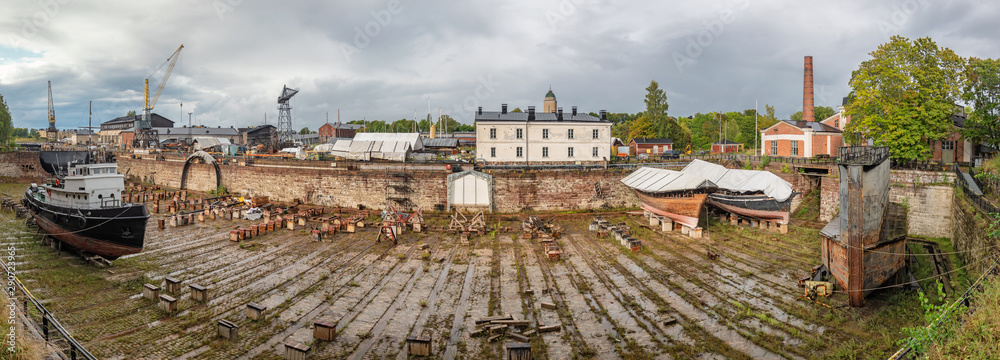 Abandoned shipyard on Suomenlinna Unesco Islands near Helsinki, Finland
