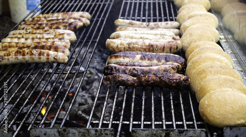 Sausages on grill