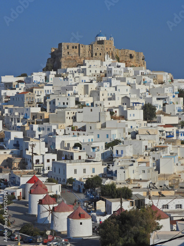 Zoom photo of iconic castle in main village of Astypalaia, Dodecanese, Greece