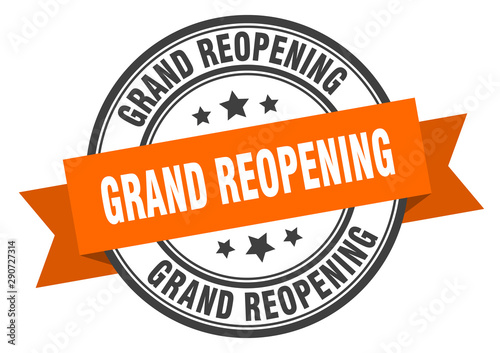 grand reopening label. grand reopening orange band sign. grand reopening