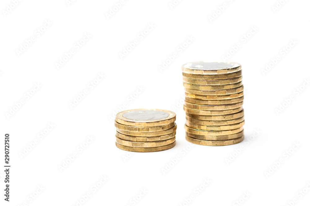A stack of coins isolated on white A stack of coins isolated on white